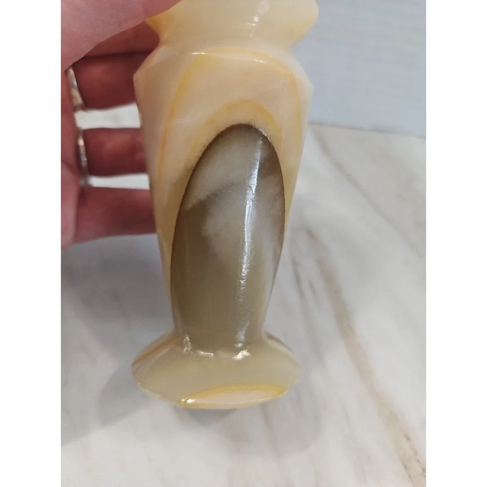 Vintage Cream/White Agate Small Stone Vase Earthy-tan Veining Marbled Heavy